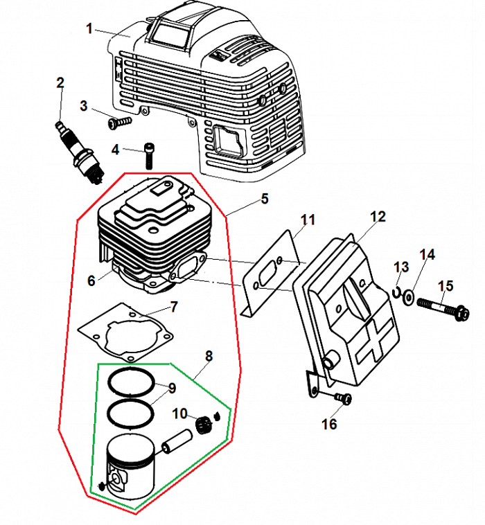 1 ПОРШЕНЬ - ЦИЛИНДР - СВЕЧА ТРИММЕР CHAMPION Т446