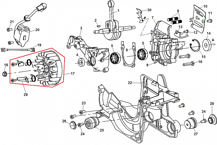 2 КОЛЕНВАЛ - МАХОВИК - МАГНЕТО БЕНЗОПИЛА CHAMPION 142-16