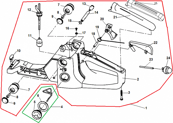 8 БАК - АМОРТИЗАТОР - ПРОБКА БЕНЗОПИЛА CHAMPION 55