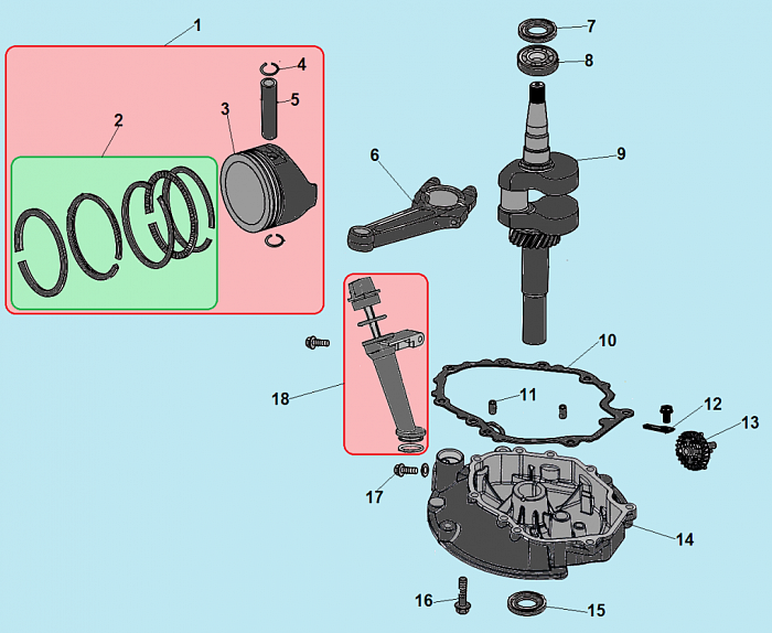 9 ПОРШЕНЬ - КОЛЕНВАЛ - КОЛЬЦА ГАЗОНОКОСИЛКА CHAMPION LM4627