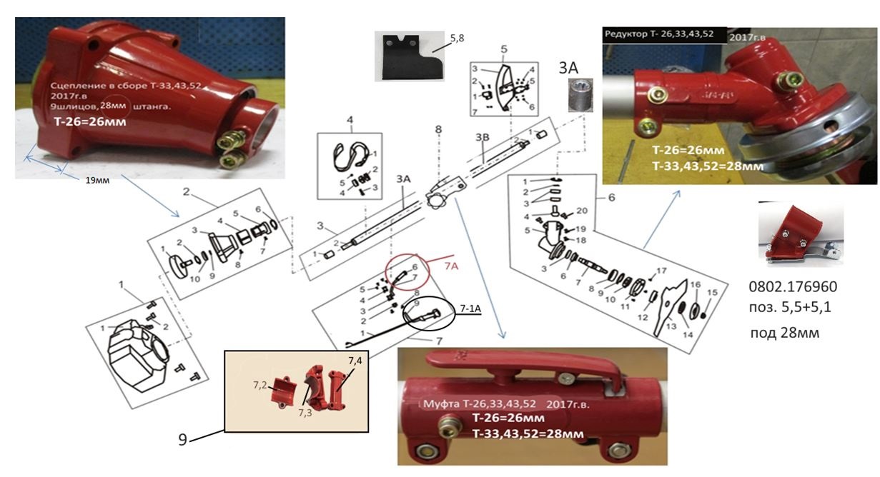 ЗАПЧАСТИ ДЛЯ ТРИММЕРА БЕНЗИНОВОГО ELITECH Т 43Р (2017 ГОД) (ОБЩАЯ)
