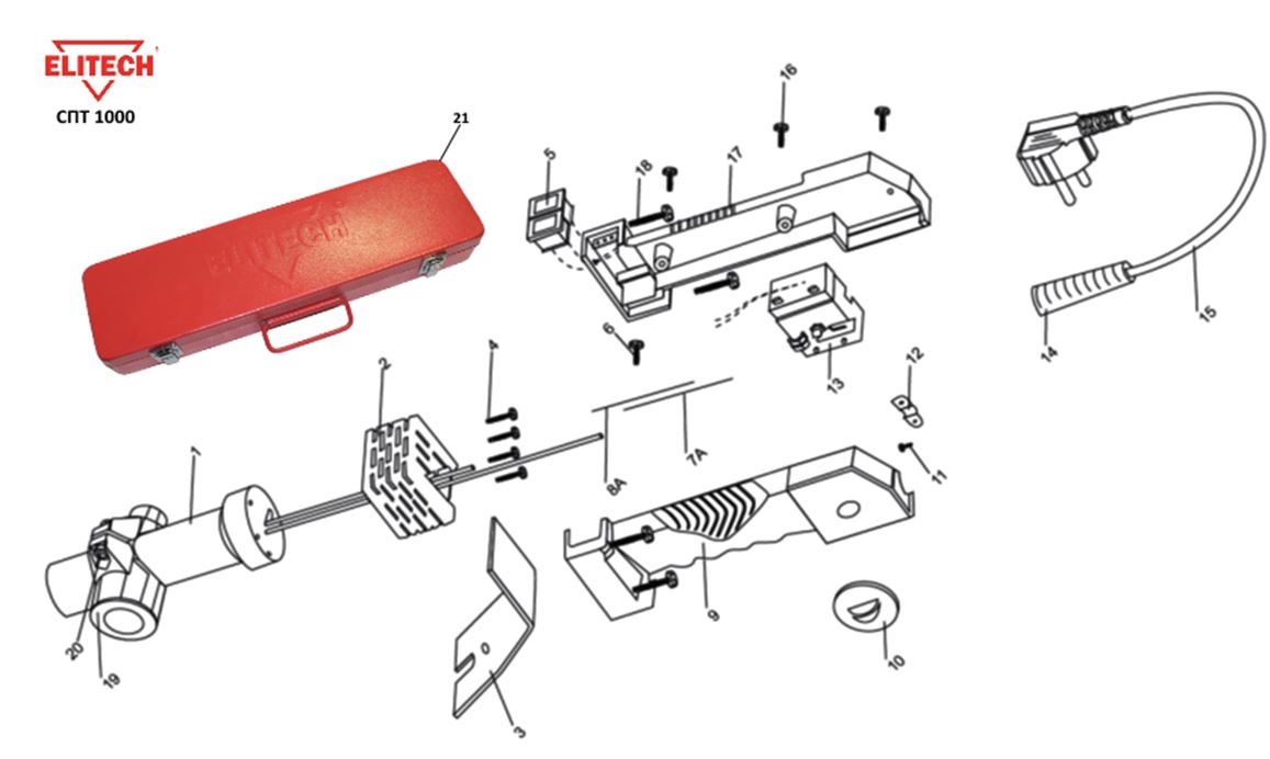 ЗАПЧАСТИ ДЛЯ АППАРАТА ДЛЯ СВАРКИ ПЛАСТИКОВЫХ ТРУБ ELITECH СПТ 1000