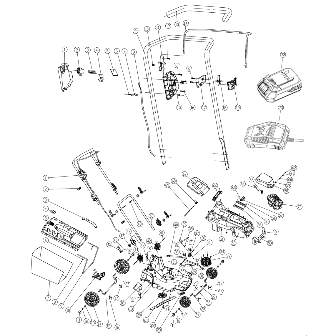 Бесщеточная газонокосилка, 2 АКБ (4 Ач) ГКЛ-3736-42