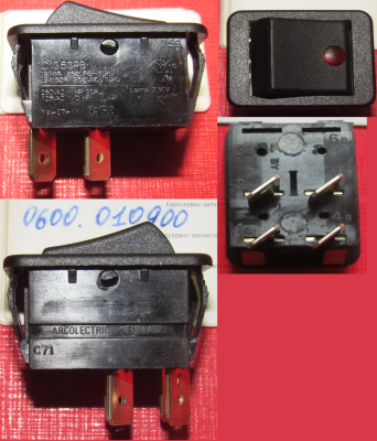 Выключатель 16А 250В (4 контакта) (черный)